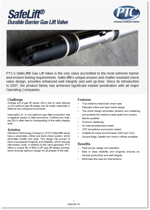 SafeLift Orifice Gas Lift Valve